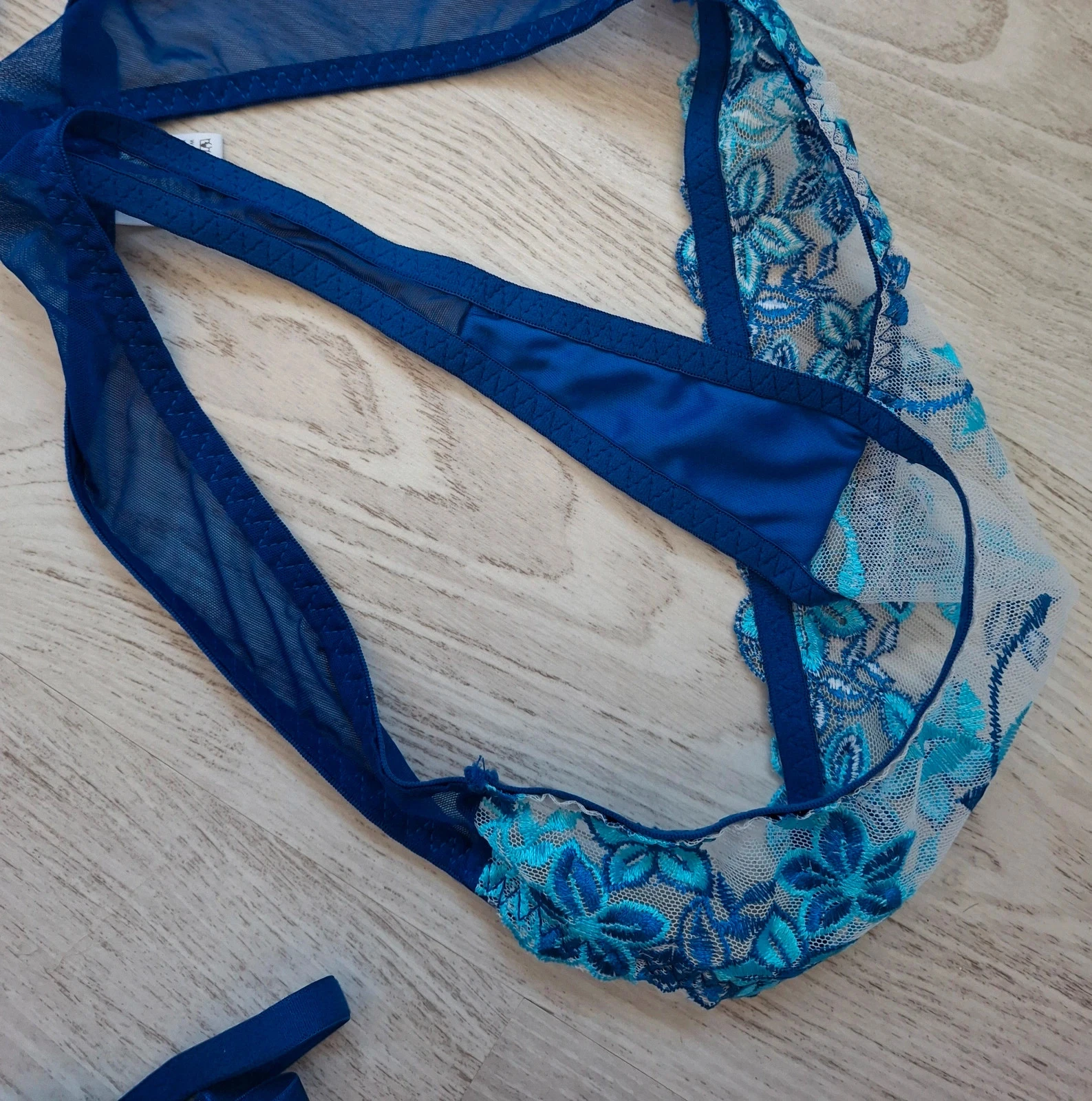 💙 Conjunto de lencería para mujer de 3 piezas azul con flores/transparente/blanco – Talla L – NUEVO – photo 12